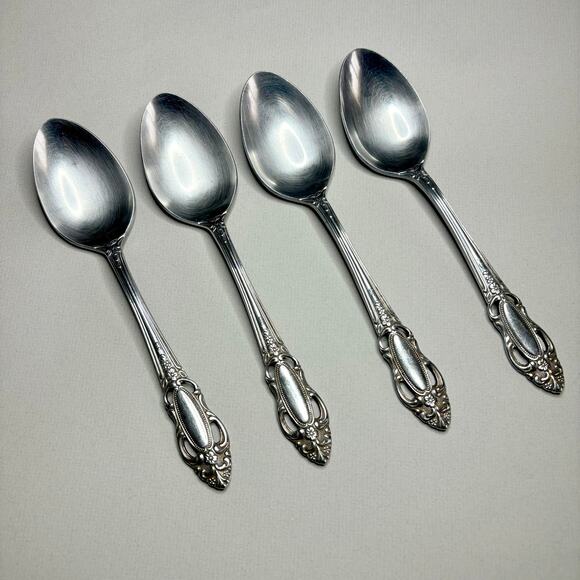 United Silver Co Artistic Rose Place/Oval Soup Spoon Stainless 4pcs Pierced - Picture 1 of 5